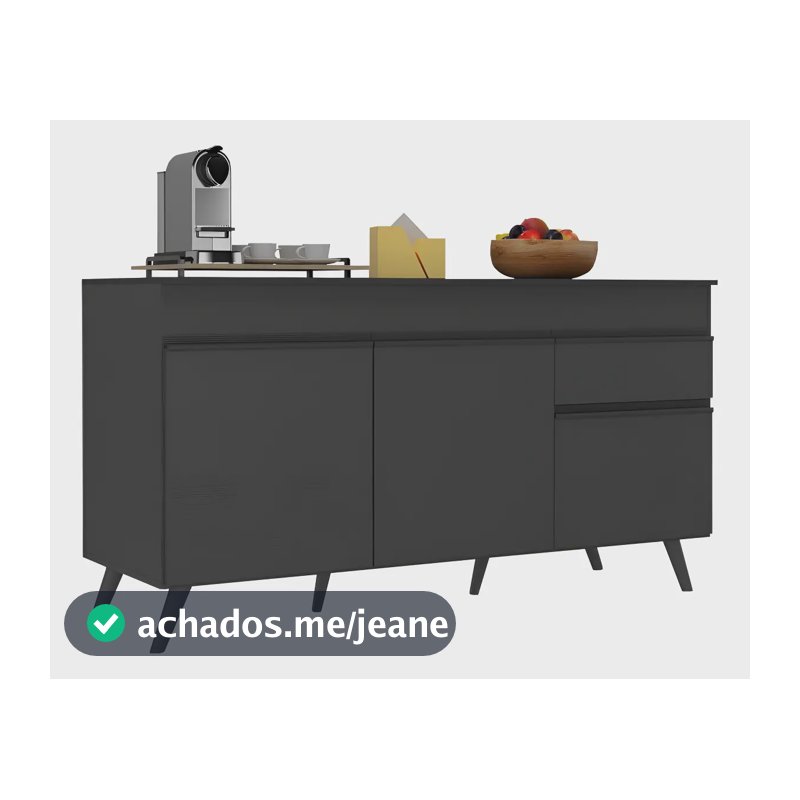 Balcão Cozinha Gabinete Pia 150cm 3 Portas 1 Gaveta Veneza Multimóveis V3740 Preto