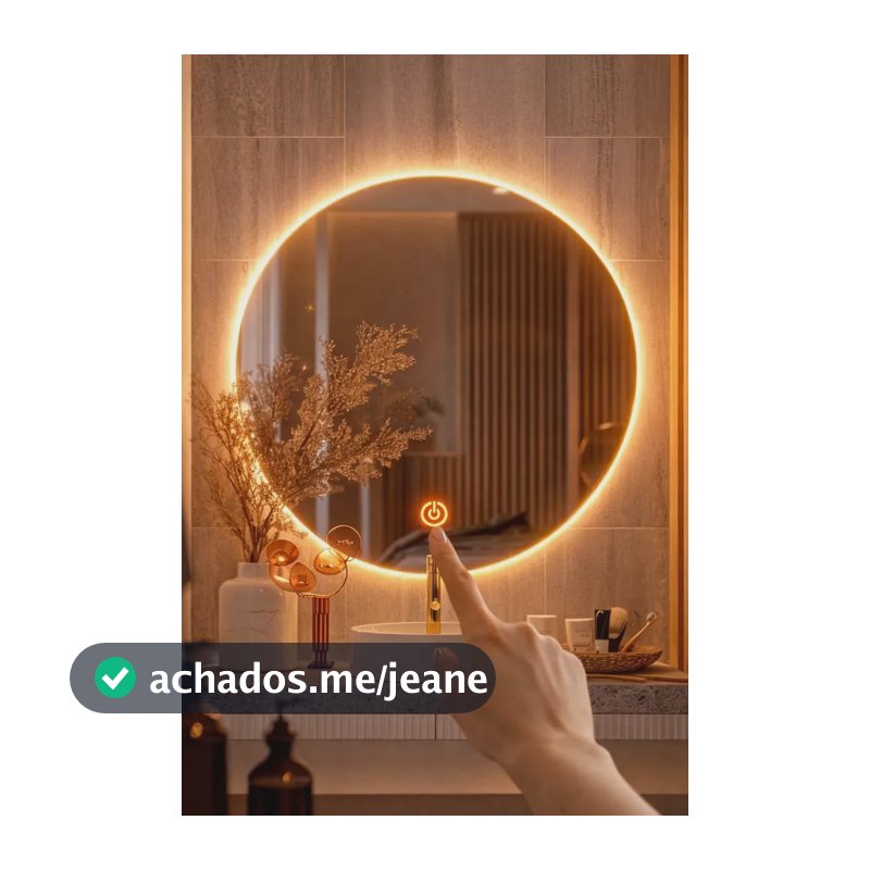 Espelho Redondo Com Led Touch Sem Fio 60cm Bateria Led Amarelo