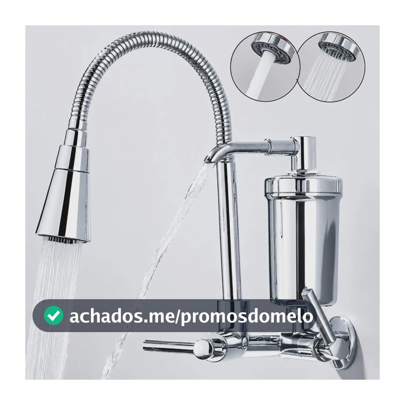 Torneira Gourmet Com Filtro Purificador de Água Flexível Pia Cozinha Bica De Parede 2 Jatos Cor Prateada Linha Premium - Marca Camperluz