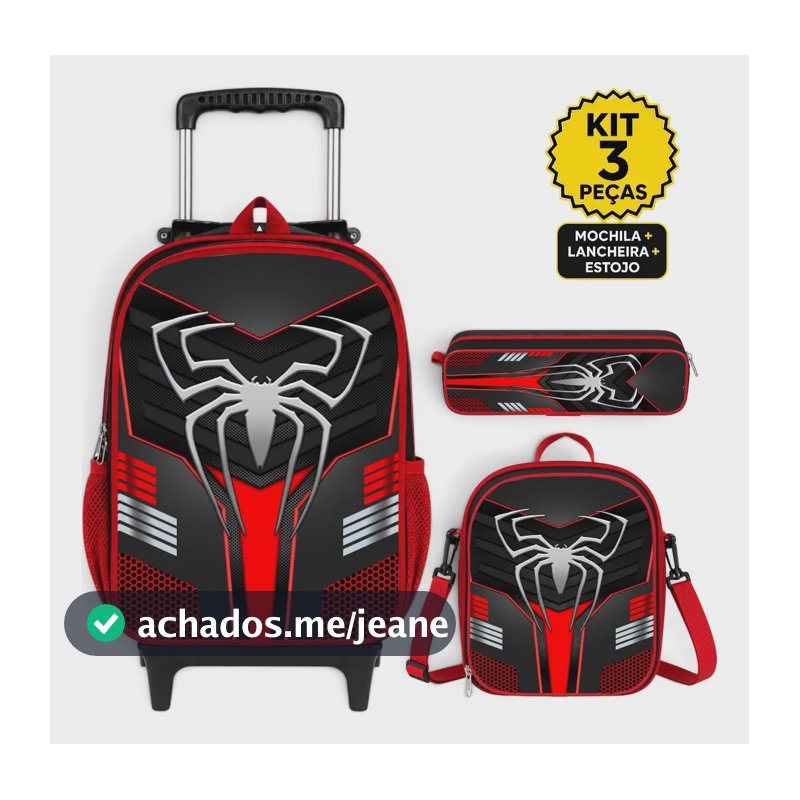 Kit Mochila Escolar Infantil De Rodinha - Menino- Aranha Preta Aranha