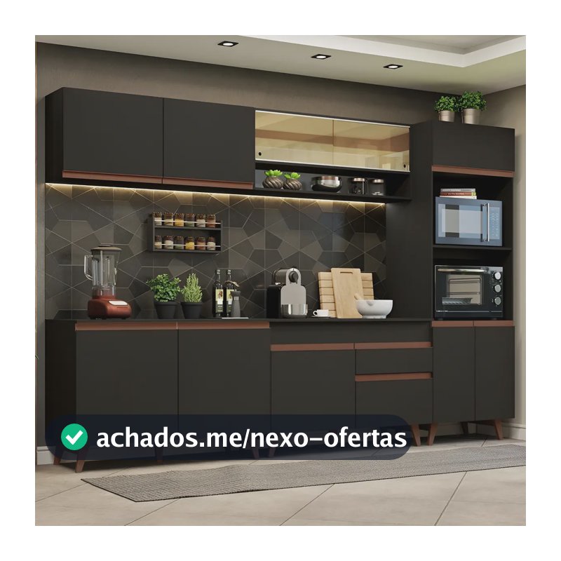 Cozinha Completa Reims Madesa 310002 Com Armário E Balcão P Cor Preto