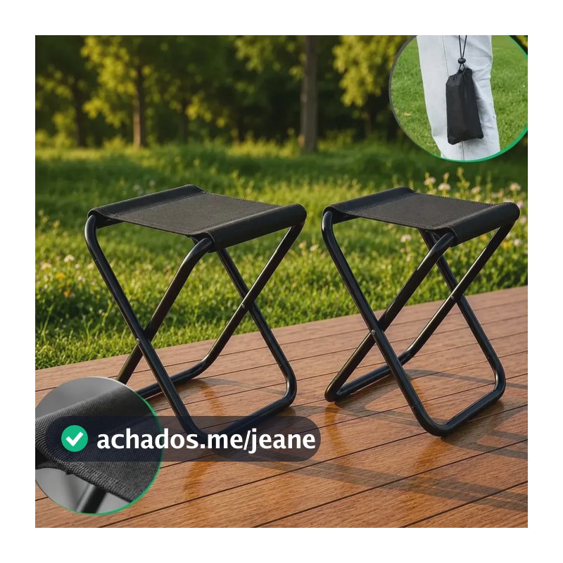 Kit 2 Mini Cadeira Dobrável Portátil Banco Pesca Camping Fila Resistente Banqueta Sólar