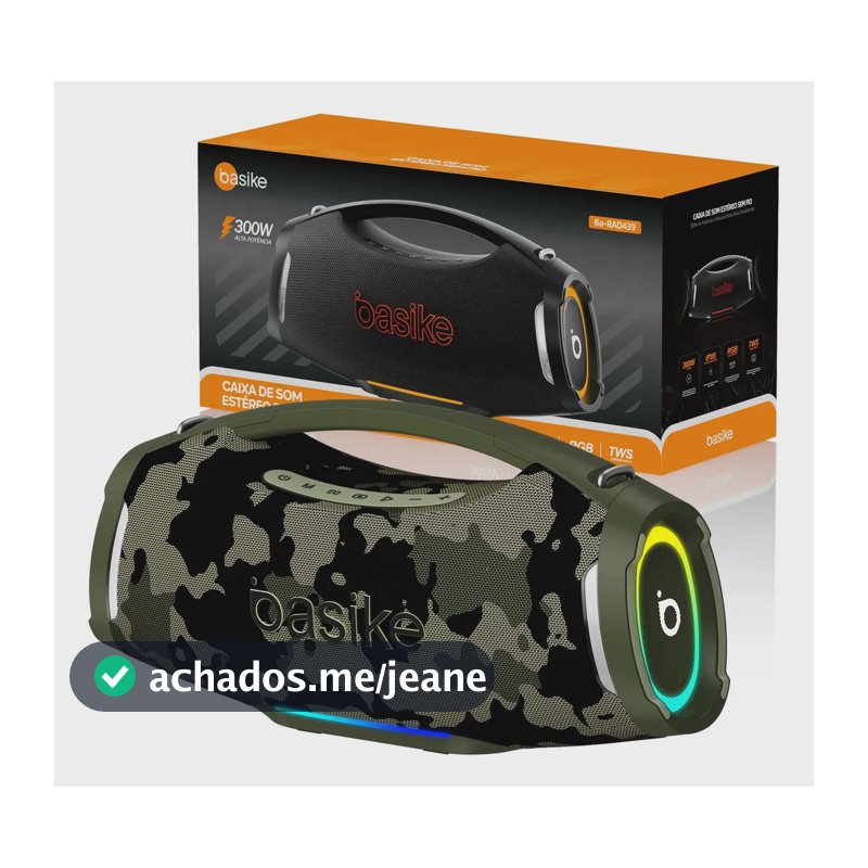 Caixa de Som Portátil Basike BA-RAD439 com Bluetooth 300W e Autonomia de 10h