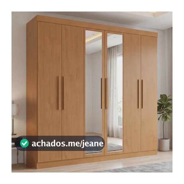 Guarda-roupa Casal Easy Slim 6 Portas Com Espelho Amêndoa Amêndoa Clean