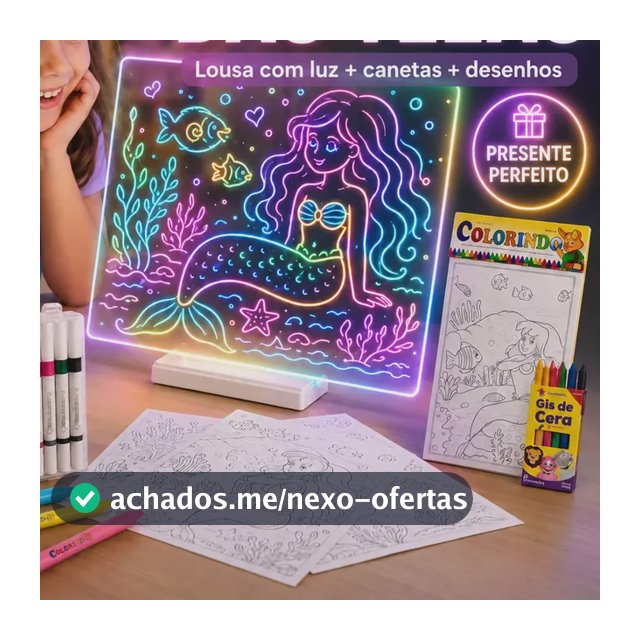Kit Lousa Mágica Led Estojo Caneta Acrílica 36 Cores Desenho Branco
