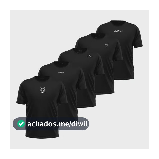 Kit 5 Camisetas Dry All Black Alpha