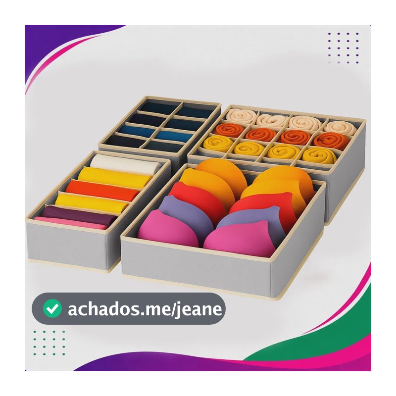 Kit 4 Colmeias Organizadoras De Gaveta 45 Divisórias Tender Trove TNT Cinza Para Lingerie E Meias