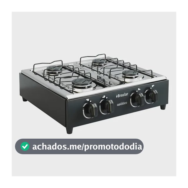 Fogão Cooktop de Mesa Portátil Asiático com Mesa Inox 4 Bocas Á gás Acendimento Manual Braslar Preto