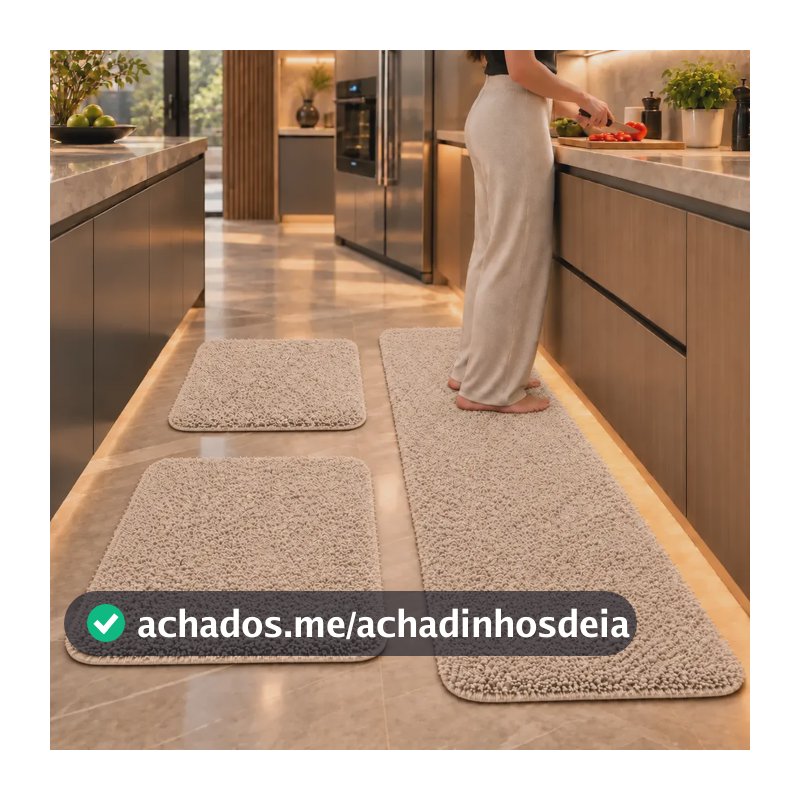 Tapete Cozinha Quarto Soft Jogo 3 Peças Antiderrapante Macio 1.2 M 40 Cm Bege
