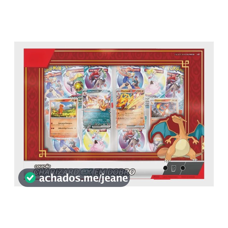 Conjunto de cartas Pokémon Copag Double Charizard com 64 cartas colecionáveis