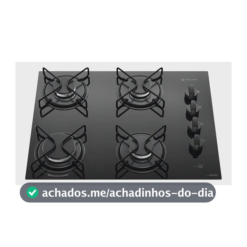 Cooktop 4 Bocas Atlas Agile Up Mesa Vidro Mega Chama Bivolt