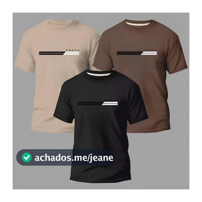 Kit 3 Camisas Masculinas 100% Algodão Premium Street Paris Multicolorido Frontal Silk Dtf Peito Logo Gráfica Juvenil Grande P Estampado