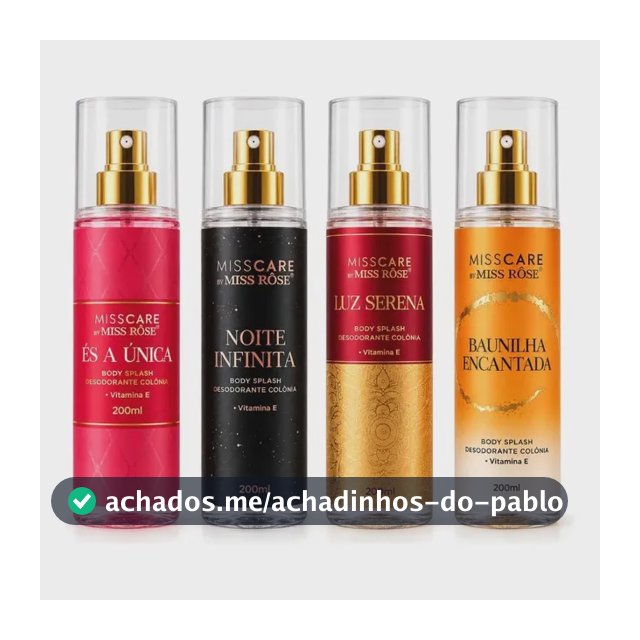 Kit 4 Body Splash Feminino Miss Care Colônia Pós Banho 200ml