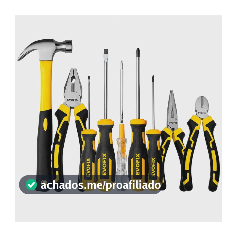 Kit Jogo Ferramentas Alicate Universal Corte e Bico Martelo Chave De Fenda Philips Imantadas
