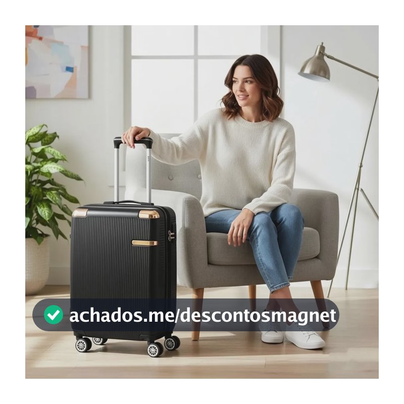 Mala Sweet Studio de Bordo Rígida Com Rodas 360° e Zíper Expansível Preto 2088
