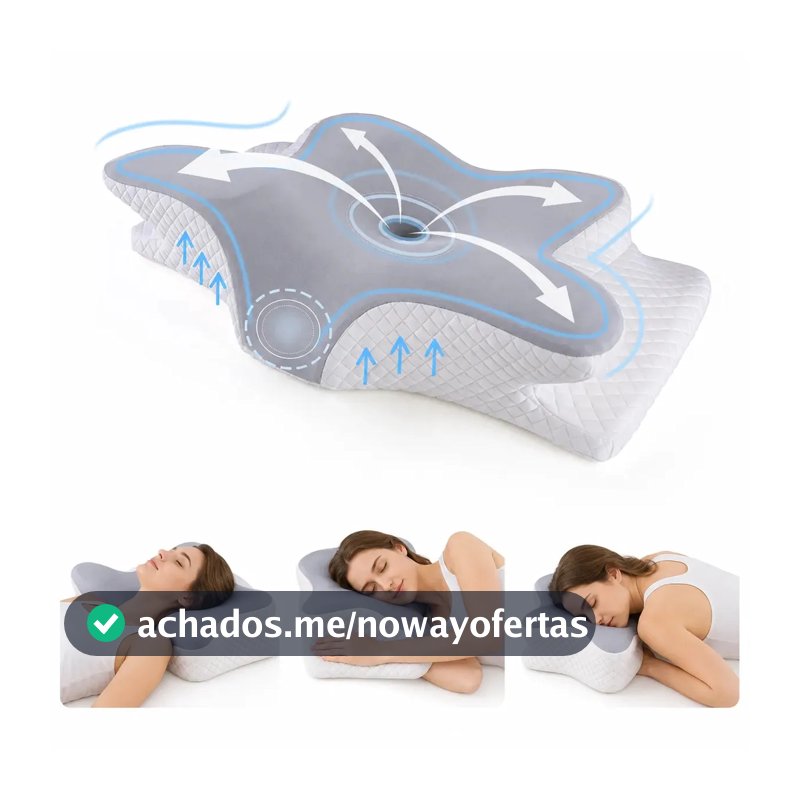 Pluma Negra Travesseiro Cervical Anatômico Ortopédico de Espuma de Memória, Travesseiro Borboleta Ergonômico para Pescoço e Coluna, Apoio Cervical para Dormir de Lado e de Costas, Suporte para Dormir