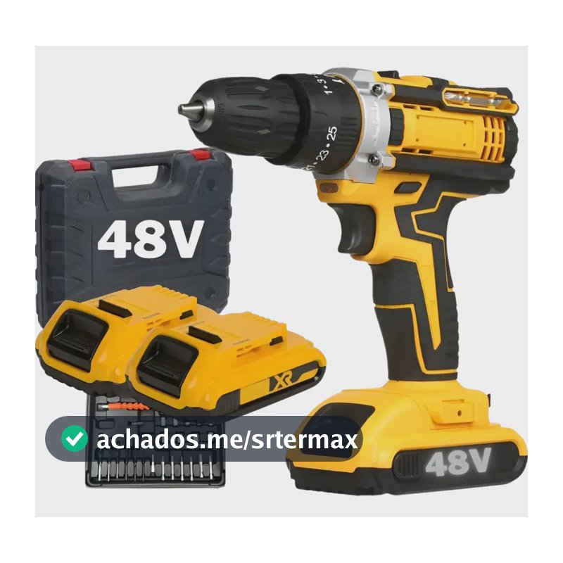 Parafusadeira Furadeira 48v Profissional +2 Baterias +maleta Amarelo 127/220v