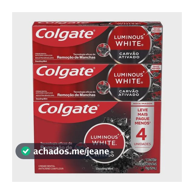 Creme Dental Colgate Luminous White Carvão Ativado 70g 4 un