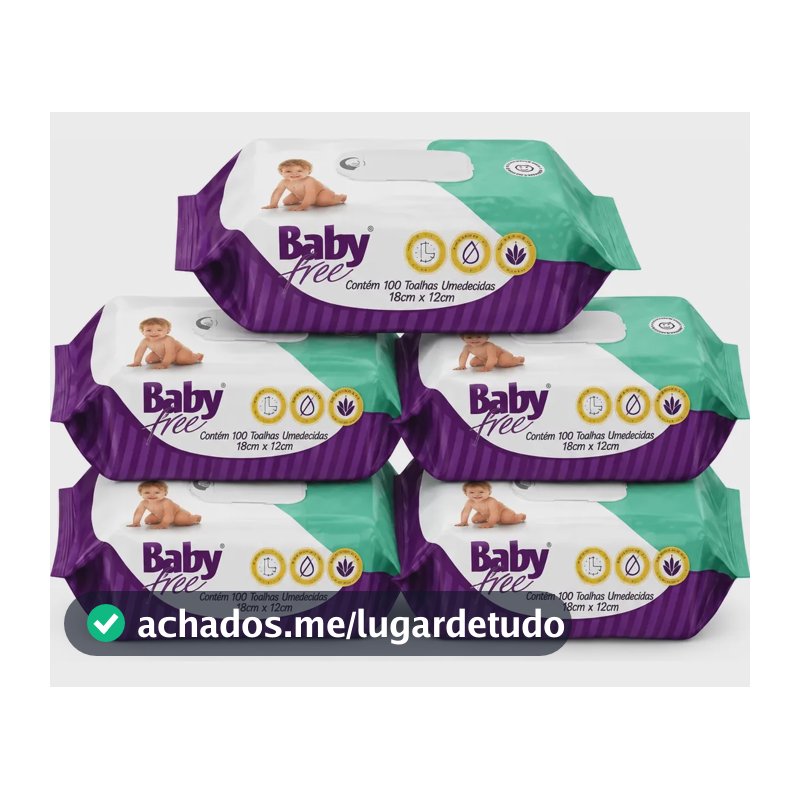 Lenços/toalhas Umedecidos Baby Free 500un Hipoalergênico Kit 5 Pacotes