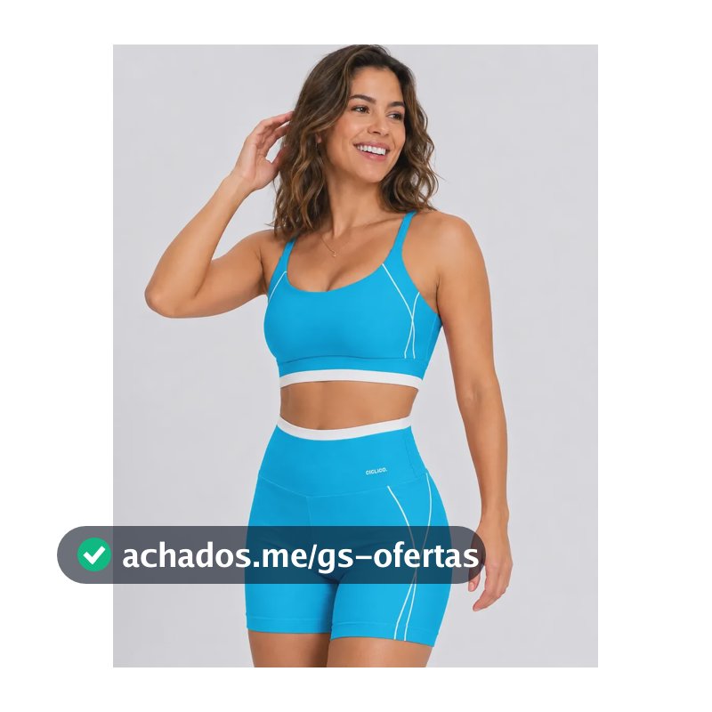 Conjunto Feminino Academia Shorts E Top Alcinha Fitness Azul-turquesa Liso G