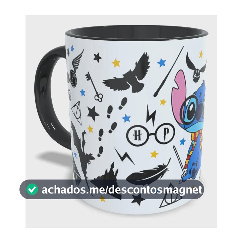 Caneca Stitch Harry Potter Grifinória Qualidade Premium Preto Stitch