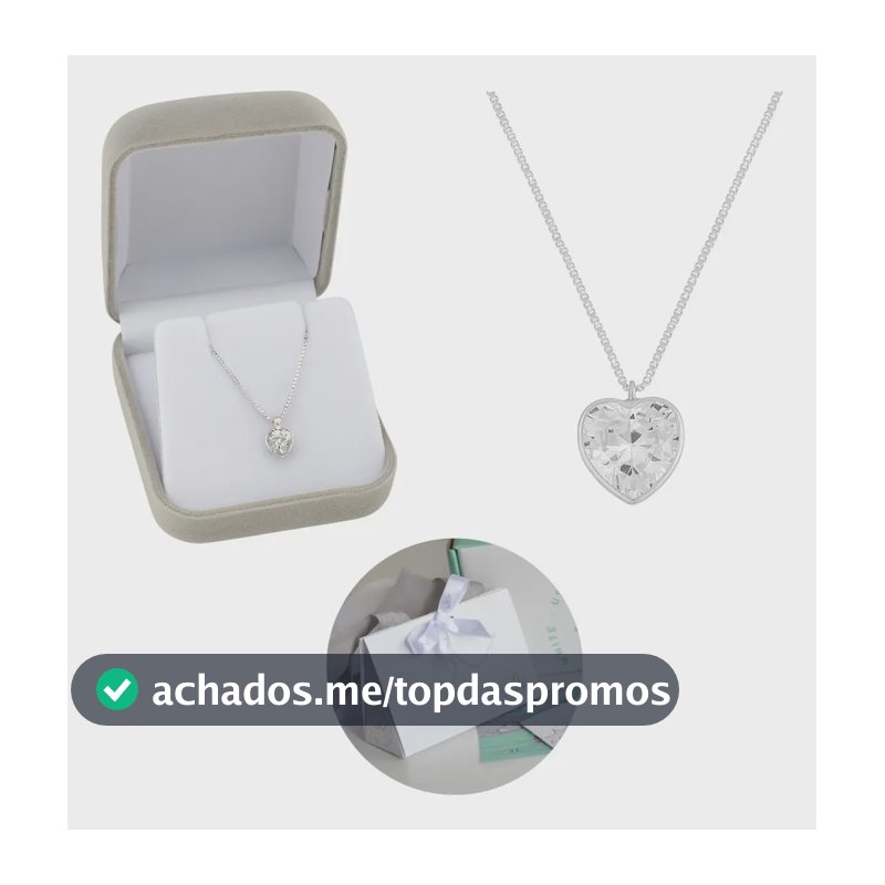Colar Prata Feminino Coração Pingente Ponto E Caixa Presente Cristal