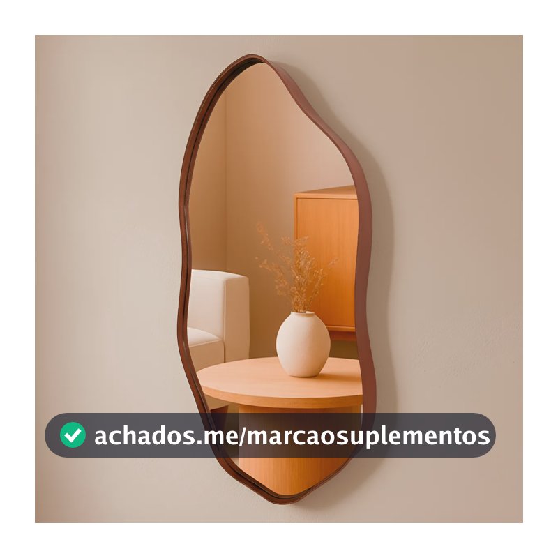 Espelho Orgânico 60x40 Decorativo Moldura Couro Moderno Sala Quarto Banheiro
