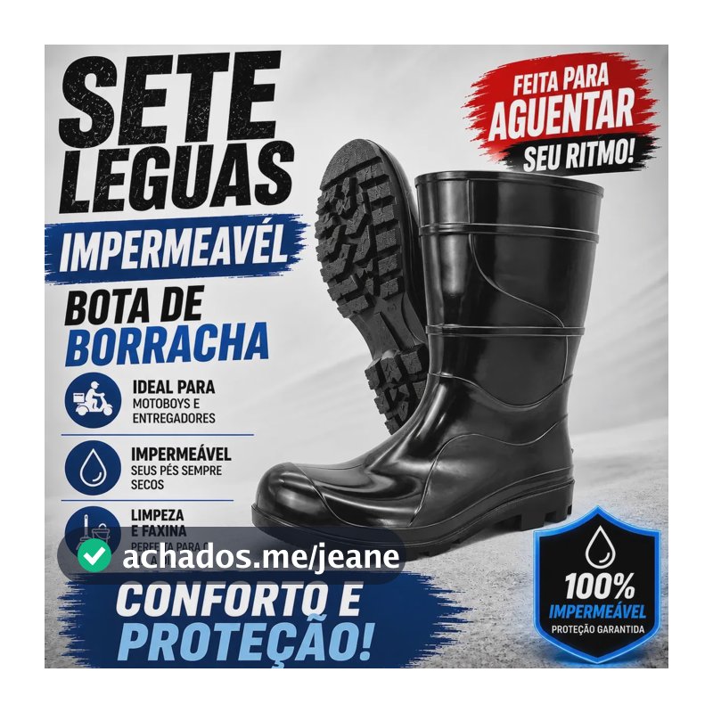 Bota Borracha Galocha Impermeável Sete Léguas Motoboy Pvc Preto 38 Br