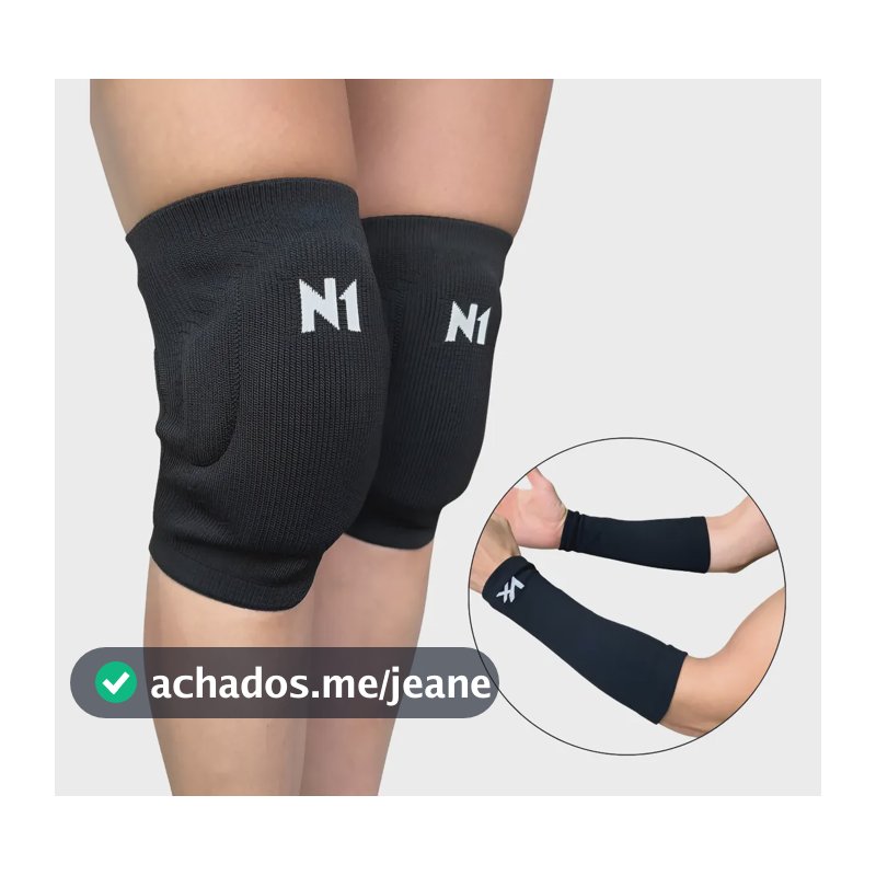 Joelheira Vôlei N1 Sport Slide Brinde Manguito Antebraço Preto M
