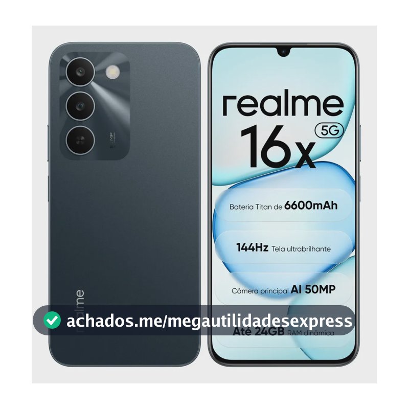 Celular Smartphone Realme 16x 5g 256gb 8gb Ram (+16gb virtual ram boost) Dual Sim Nfc Mediatek Dimensity 6300,bateria Titan 6600mah,tela Ultrabrilhante 144hz, Ip64, Câmera 50mp, Android 16, Verde