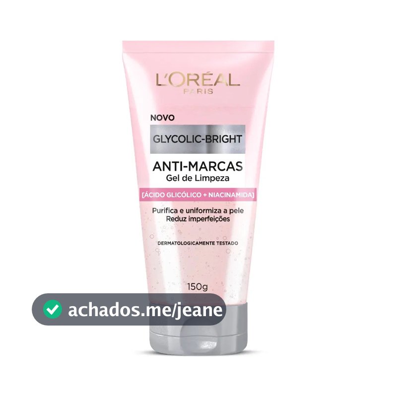 L’Oréal Paris Glycolic-Bright Gel de Limpeza Anti-Marcas com Ácido Glicólico e Niacinamida, para Todos os Tipos de Pele, 150 ml
