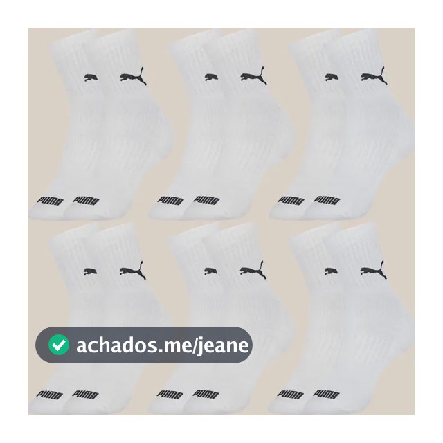 Kit 6 Pares Meias Puma De Cano Médio Sport Original Algodão