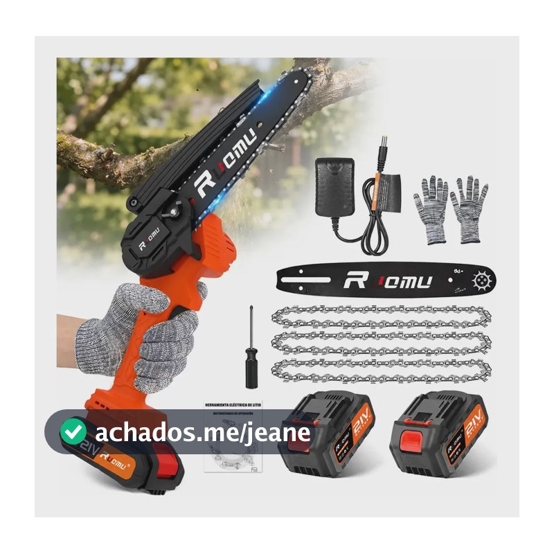 Mini Motosserra Elétrica 6 Polegadas Portátil 2 Baterias Recarregável