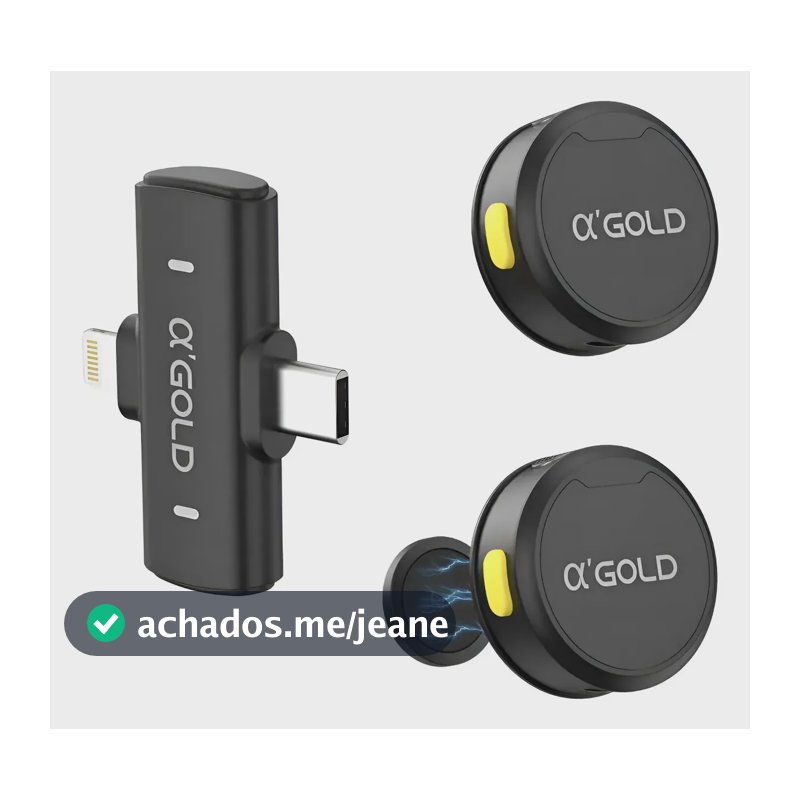 Microfone Duplo Lapela Sem Fio Anti Ruído Tipo C E iPhone Preto