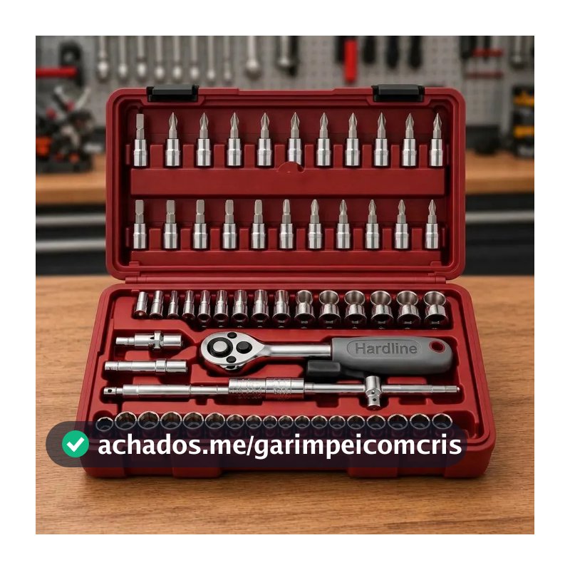 Kit Jogo de Ferramentas 46 Peças Catraca Soquetes Bits Fenda Phillips Allen Extensores com Maleta para Oficina Mecânico Casa Carro Reparos Manutenção Portátil Compacto Hardline