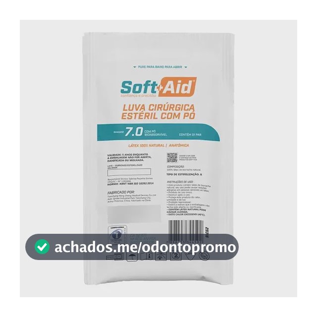 Kit 50 Pares Luva Cirúrgica Látex Estéril Com Pó - Soft+aid Branco 7,0