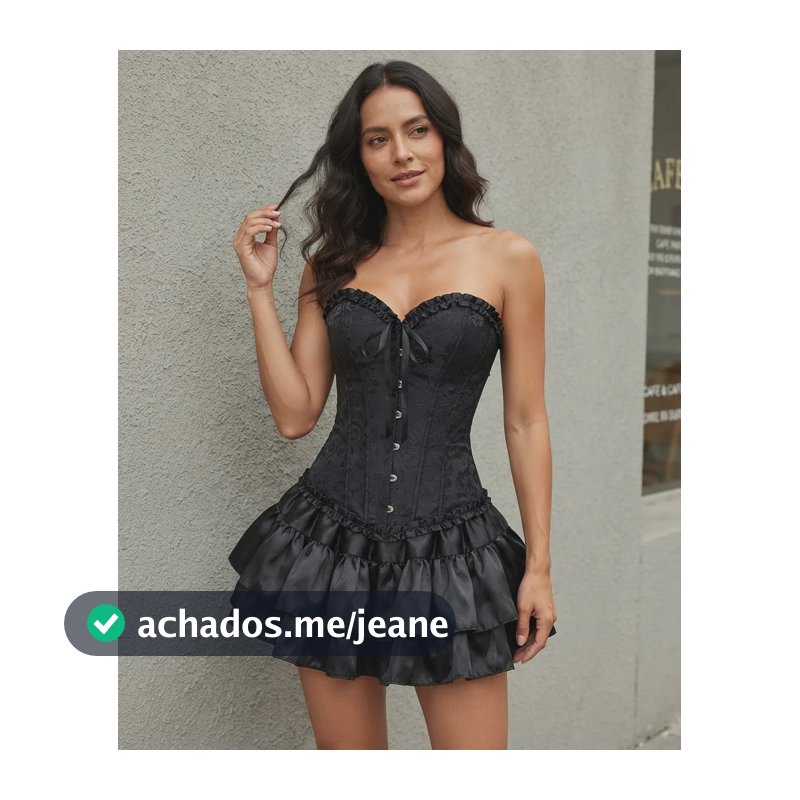 Corselet E Saia Espartilho Sexy 2 Peças Fantasias Cosplay Preto M