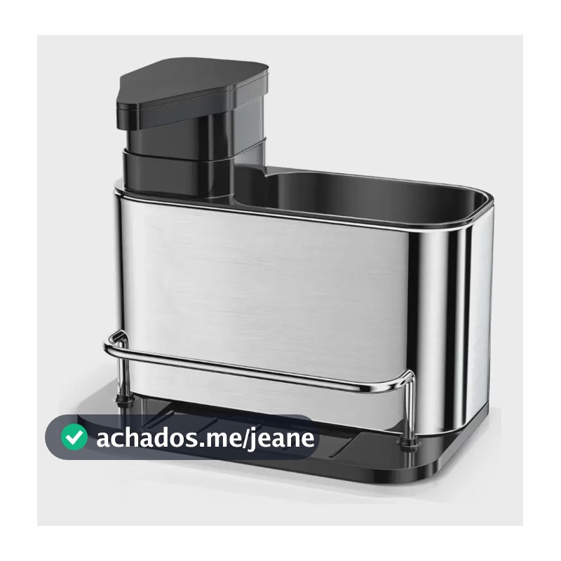 Porta Detergente Dispenser Esponja Para Pia Cozinha Aço Inox Prateado