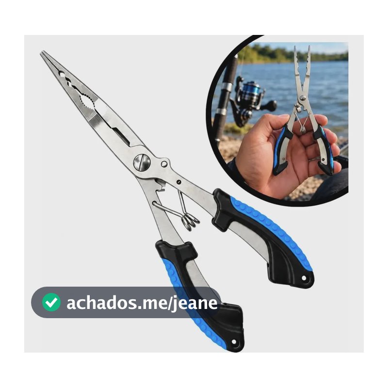 Alicate Pesca Corte Tira Anzol Multifuncional Em Aço Inox Azul 21,5