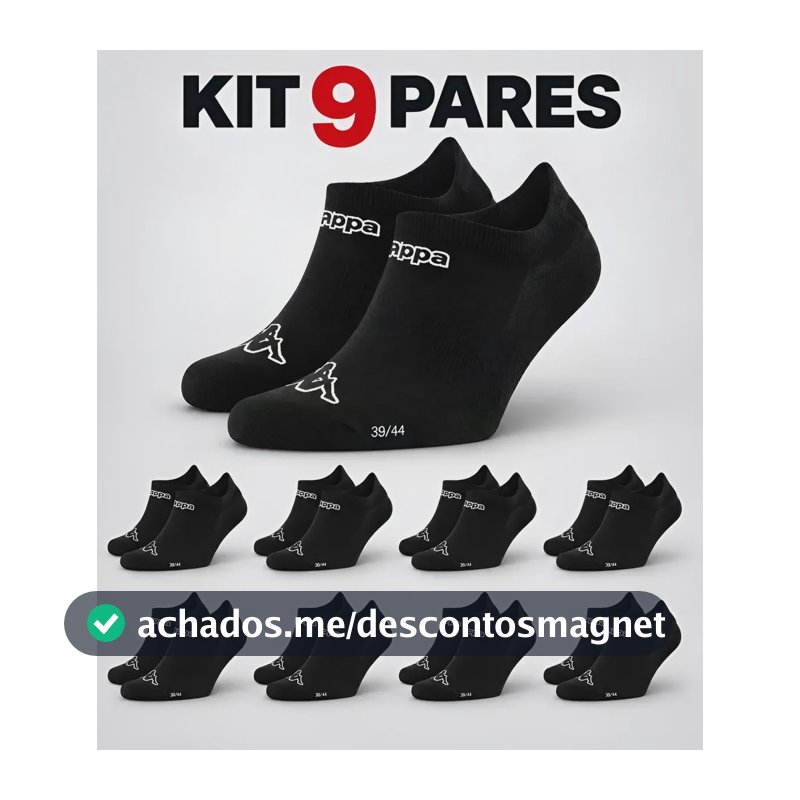 Kit 9 Pares Meias Kappa Sapatilha Soquete Invisível Original Preto 38-43