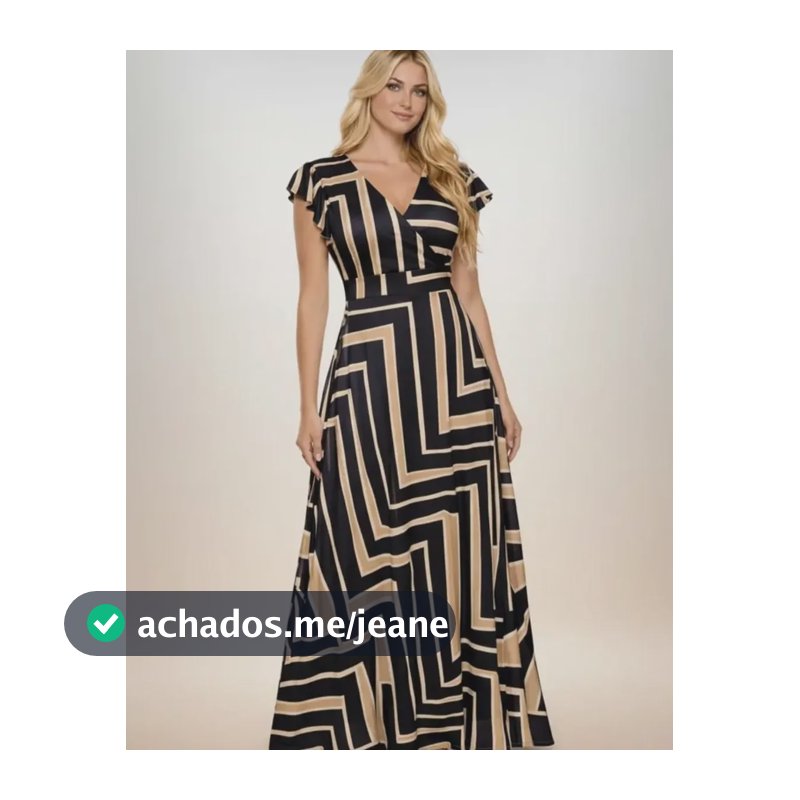 Vestido Feminino Longo Moda Evangélica Elegante Preto Geométrico G 42/44