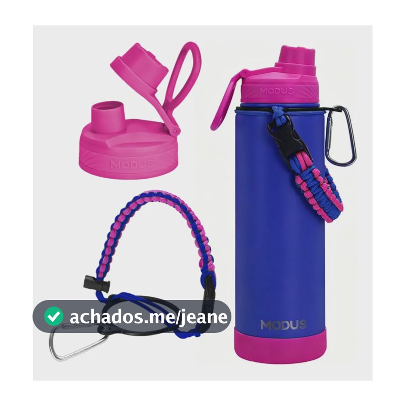 Modus Garrafa Térmica 750ml Aço Inox 304 Com Base De Silicone E Alça Paracord Azul