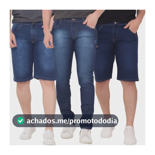 Kit 2 Bermuda Masculina Jeans E 1 Calça Jeans Skinny Lycra