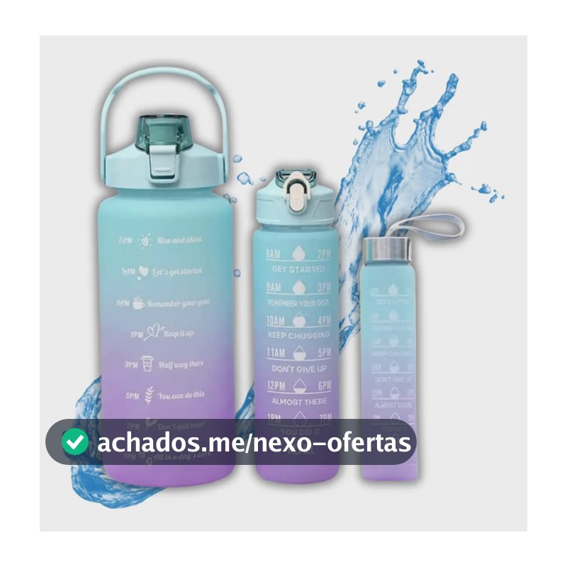 Kit 3 Garrafas Squeeze Para Academia Escola Suporte Celular Cor Verde E Roxo