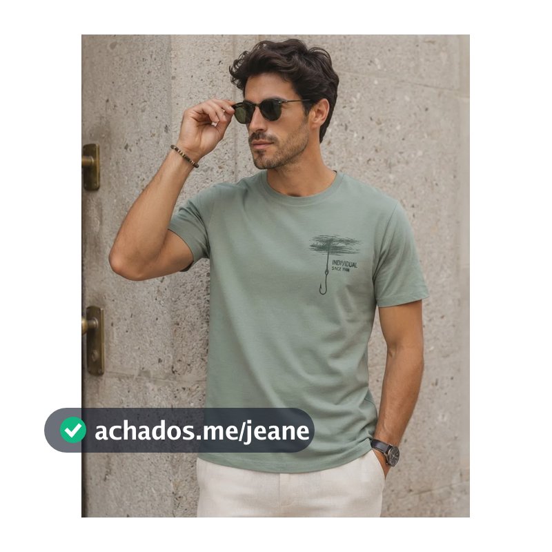 Camiseta Masculina Confort Individual Verde Anzol Xgg Estampa Localizada
