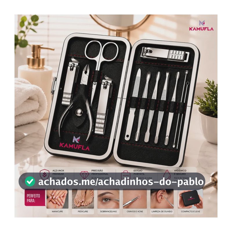 Kit Cortador De Unha Portátil Estojo Alicate Manicure 12 Pç Desencravador De Unha Manicure Alicate Lixa Profissional Tesoura Empurrador De Cutículas Pinça Portátil Dobrável