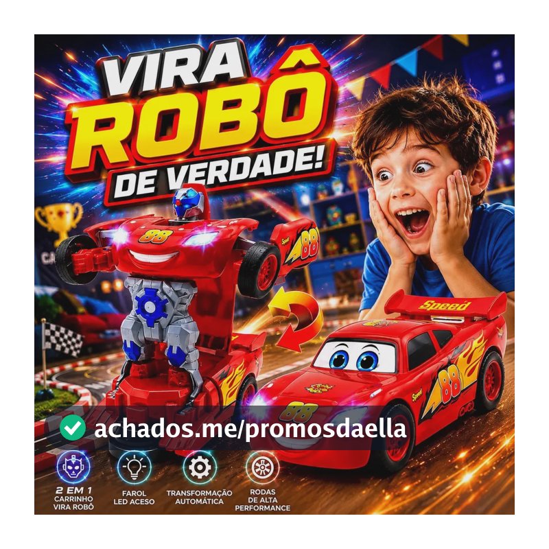 Carrinho Vira Robõ Transformers Relâmpago Mcqueen Com Som Luzes Brinquedo Infantil Criança