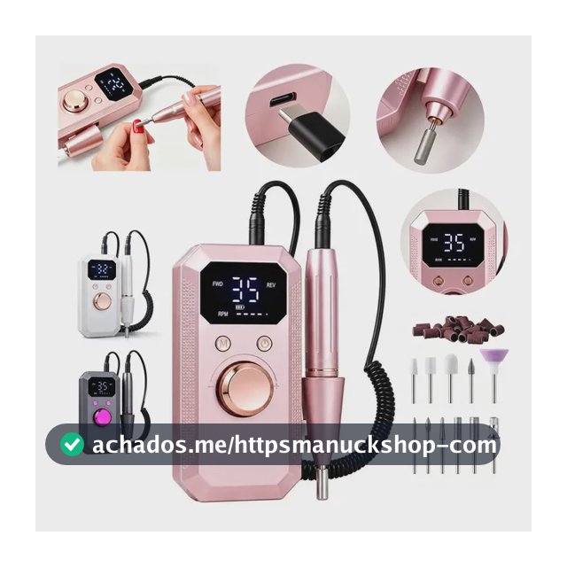 Lixadeira Elétrica De Unhas Recarregável Tela Led Manicure Rosa 127/220v