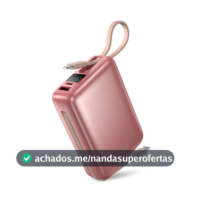 Carregador Portátil Power Bank Basike 20000mAh 22.5W Rápido Cabos Embutidos Tipo C iPhone Samsung