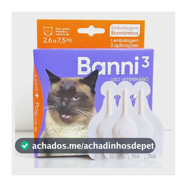 Pipeta Antipulgas Para Gato Banni 3 Até 7,5kg C 3 Aplicações